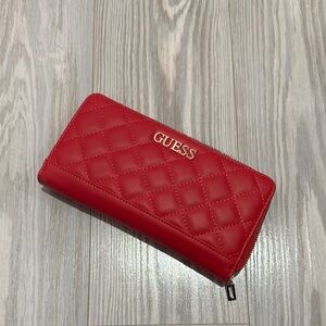 Guess Red Quilted Zip-Around Wallet